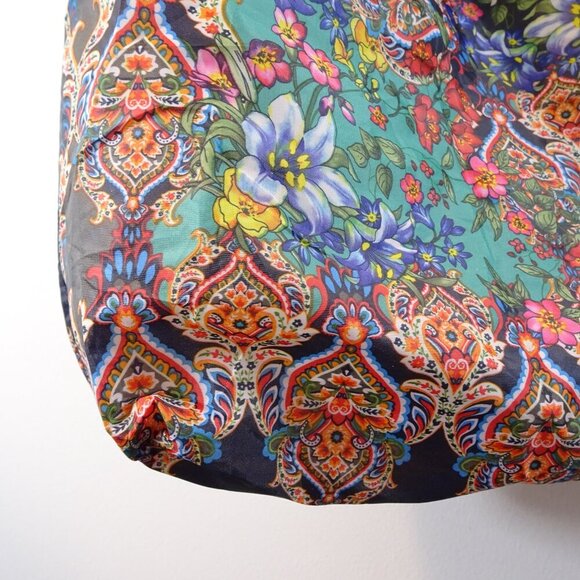 Johnny Was Reusable Nylon Shopping Bag Tote Green Gray - Picture 2 of 5